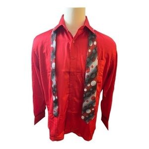 Bruno Conte Red Dress Shirt, Tie, Cuff and Hanky